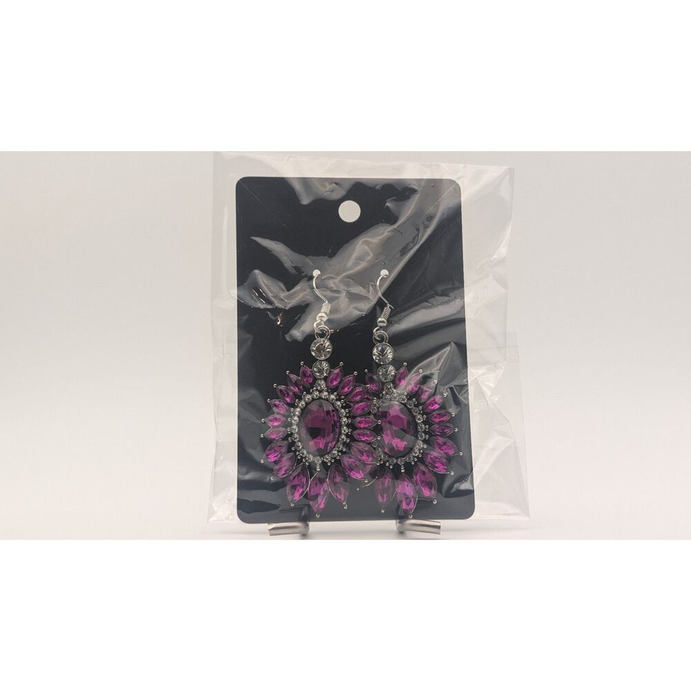 Purple Rhinestone Statement Earrings | Sparkly Crystal Drop Dangles